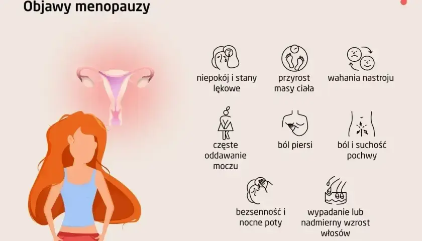 Objawy menopauzy: niepokój, przyrost masy ciała, wahania nastroju, ból piersi, suchość pochwy, bezsenność, wypadanie włosów. HTZ co to?